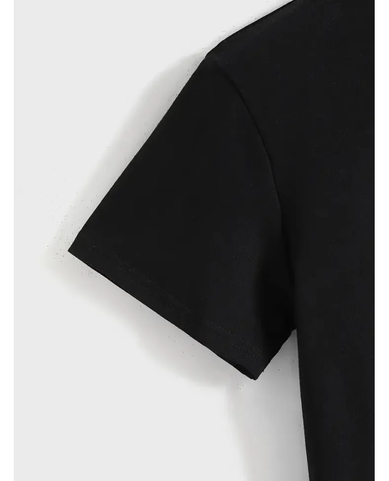 Kadın Penye Compack Baskılı Oversize Kısa Kol Bisiklet Yaka T-shirt - Siyah