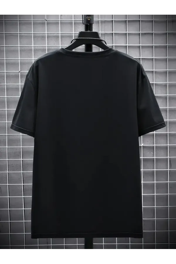 Erkek Penye Compack FUTRE Baskılı Kısa Kol Bisiklet Yaka T-shirt - Siyah