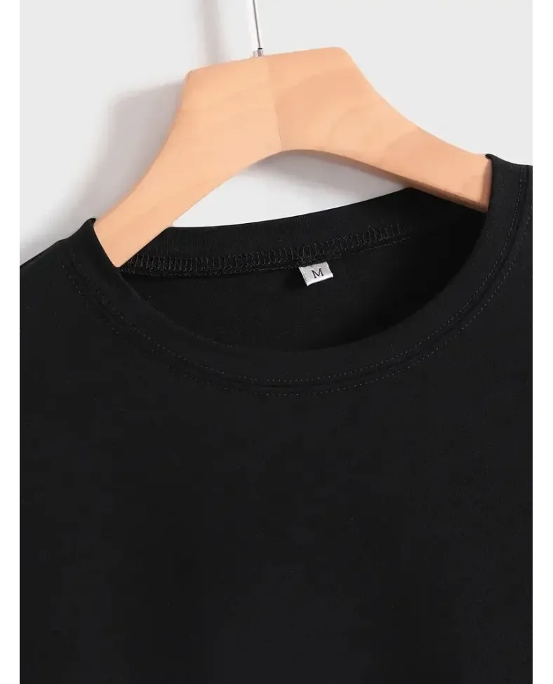 Kadın Penye Compack Baskılı Oversize Kısa Kol Bisiklet Yaka T-shirt - Siyah