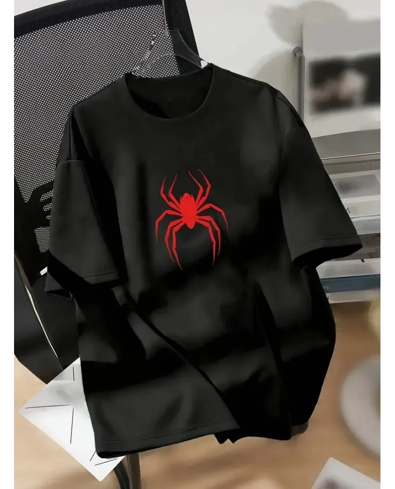 Kadın Penye Compack Spider Baskılı Oversize Kısa Kol Yazlık T-shirt - Siyah