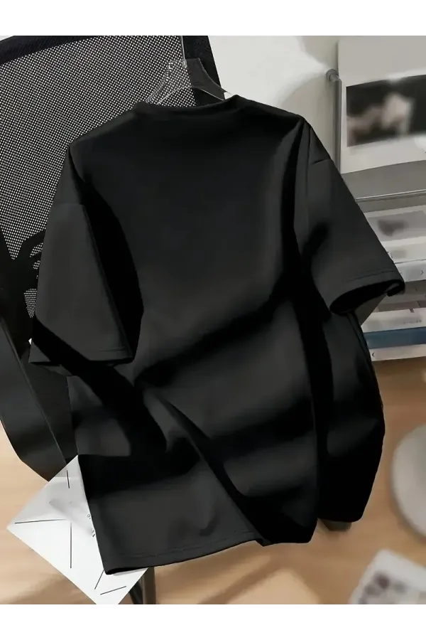 kadın Penye Compack New York Baskılı Oversize Kısa Kol Bisiklet Yaka T-shirt - Siyah