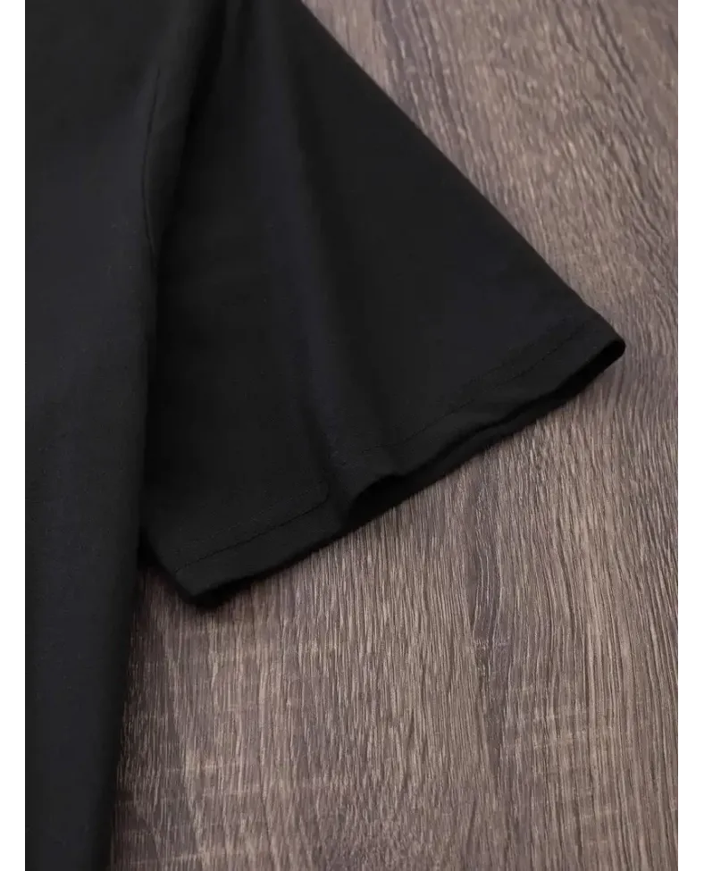 Kadın Penye Compack Baskılı Bisiklet Yaka Kısa Kol Yazlık T-shirt - Siyah