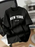 kadın Penye Compack New York Baskılı Oversize Kısa Kol Bisiklet Yaka T-shirt - Siyah