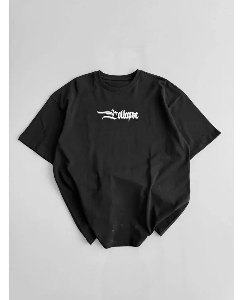 Erkek Penye Compack Baskılı Bisiklet Yaka Kısa Kol Yazlık T-shirt - Siyah