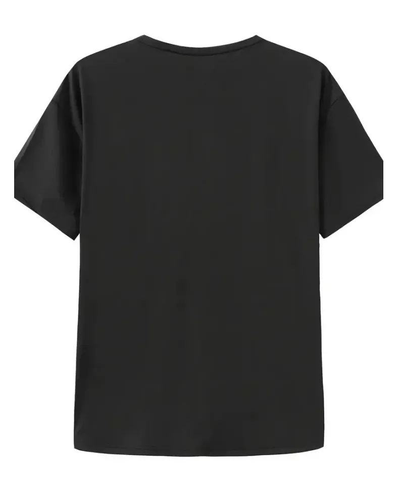 Canlı Harf Baskılı Büyük Boy Oversize Kısa Kollu Tişört - Yumuşak Nefes Alabilir - Siyah