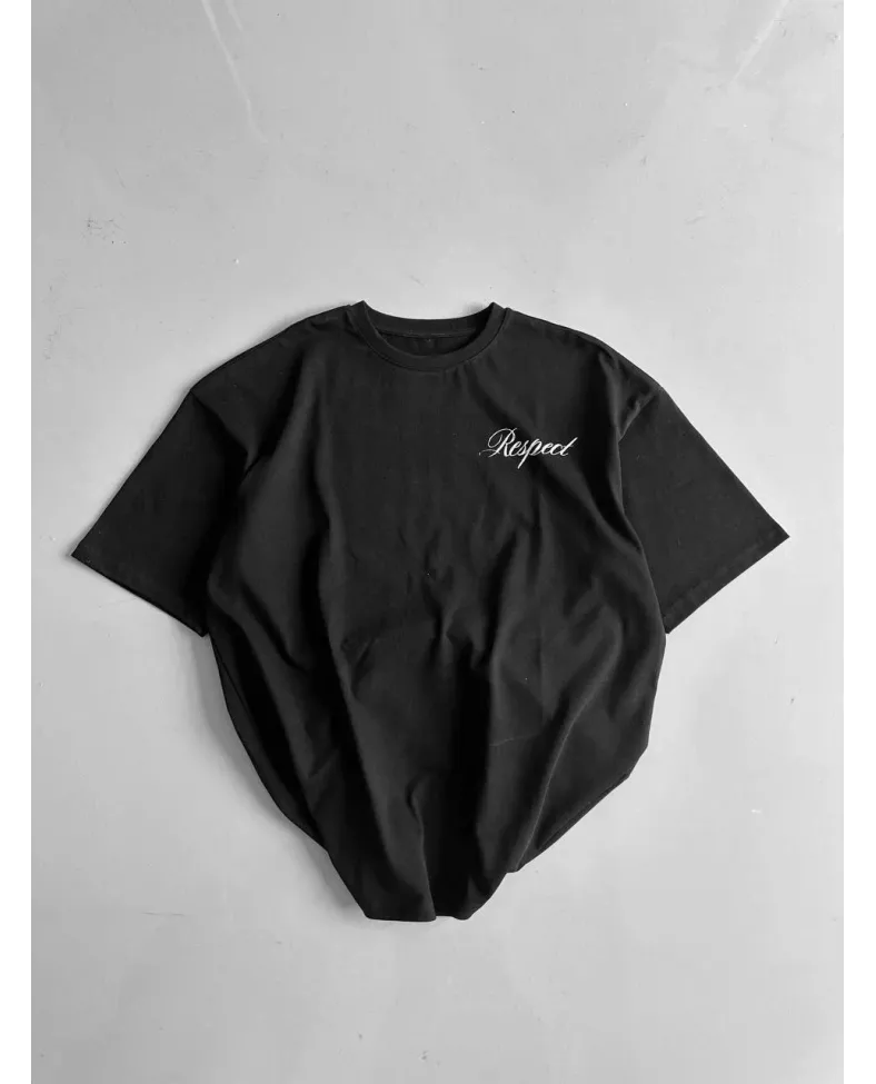 Erkek Penye Compack Baskılı Oversize Bisiklet Yaka Kısa Kol Yazlık T-shirt - Siyah