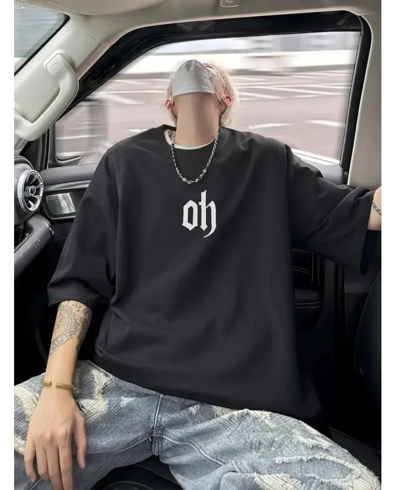 Baskı Oh Erkek Oversive Tişört Grafik Tişört Erkek Outdoor Kıyafetleri Sporda ve - Siyah