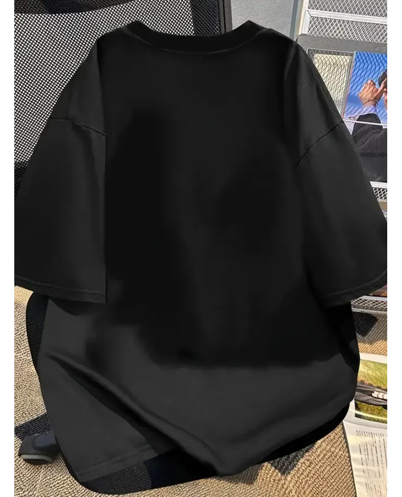 Kadın Penye Compack Baskılı  Bisiklet Yaka Kısa Kol Yazlık T-shirt - Siyah