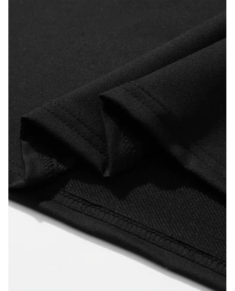 erkek büyük beden Kart baskılı düz renk kısa kollu bisiklet yaka tişört gündelik giyim - Siyah