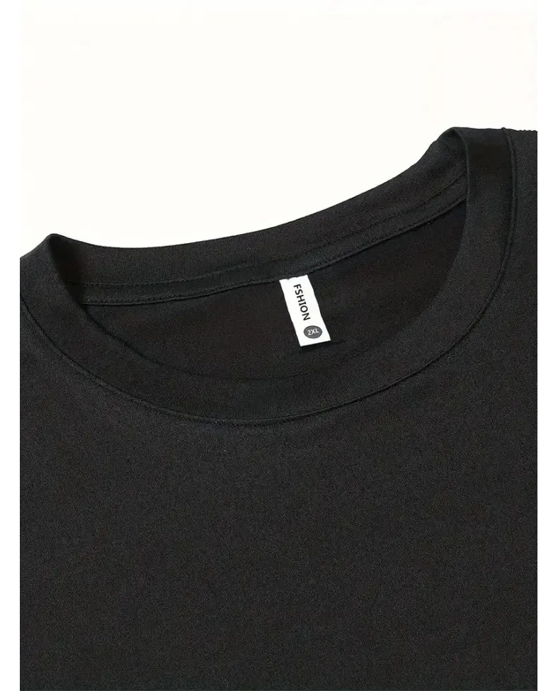 Erkek Penye Compack Baskılı  Bisiklet Yaka Kısa Kol T-shirt - Siyah