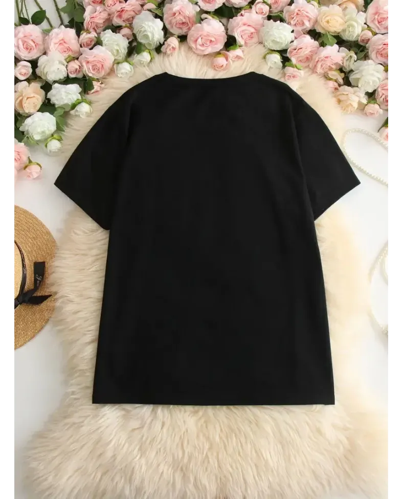 Kadın Beyaz "I've Got Your Back" Grafik Tişört - Eğlenceli Çubuk Tasarımlı - Siyah