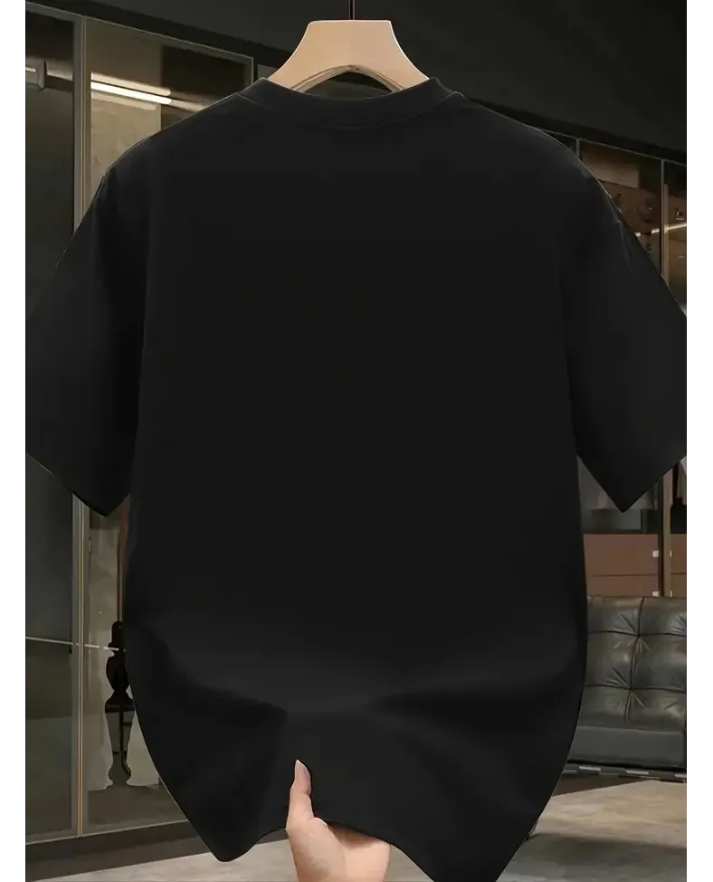 Pembe Panter Baskılı Erkek Oversize Kısa Kollu Tişört İlkbahar ve Yaz için - Siyah