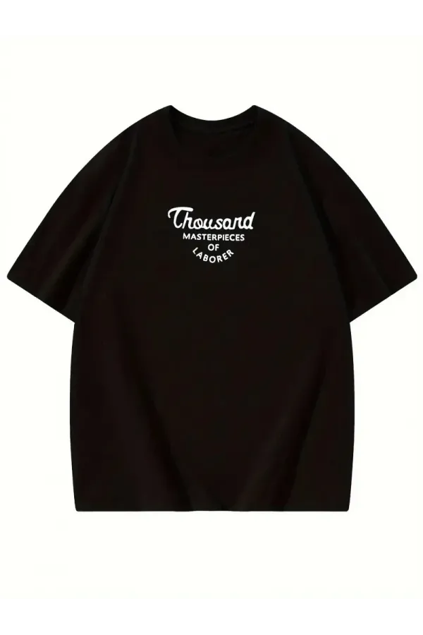 Kadın Thousand Baskılı Oversize Bisiklet Yaka T-shirt - Siyah