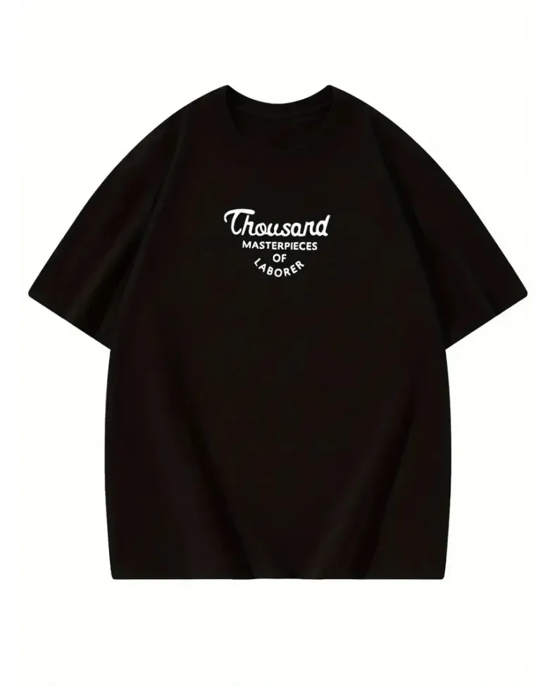 Kadın Thousand Baskılı Oversize Bisiklet Yaka T-shirt - Siyah