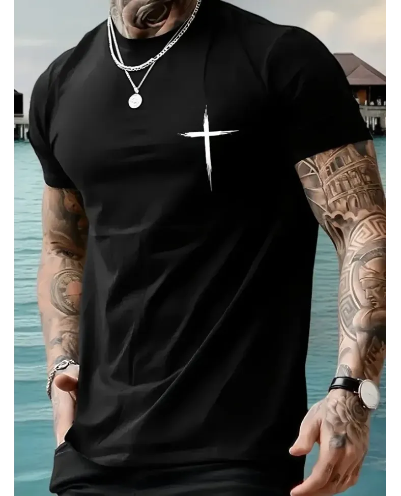 Erkek Penye Compack Baskılı  Bisiklet Yaka Kısa Kol T-shirt - Siyah