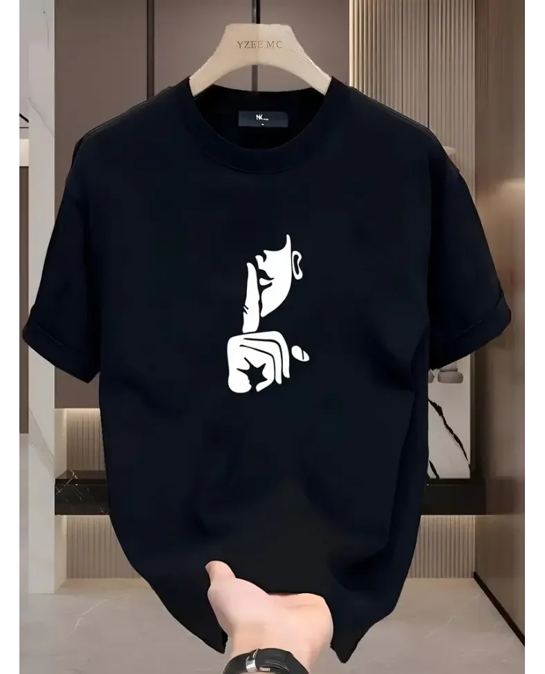 Bisiklet Yaka Tişört Yaratıcı Karikatür Baskı - Yumuşak Polyester Her Mevsim - Siyah