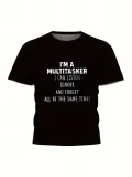 Erkekler İçin Tişörtler Komik 'Multitasker' Baskılı Tişört Yaz İlkbahar Sonbahar - Siyah