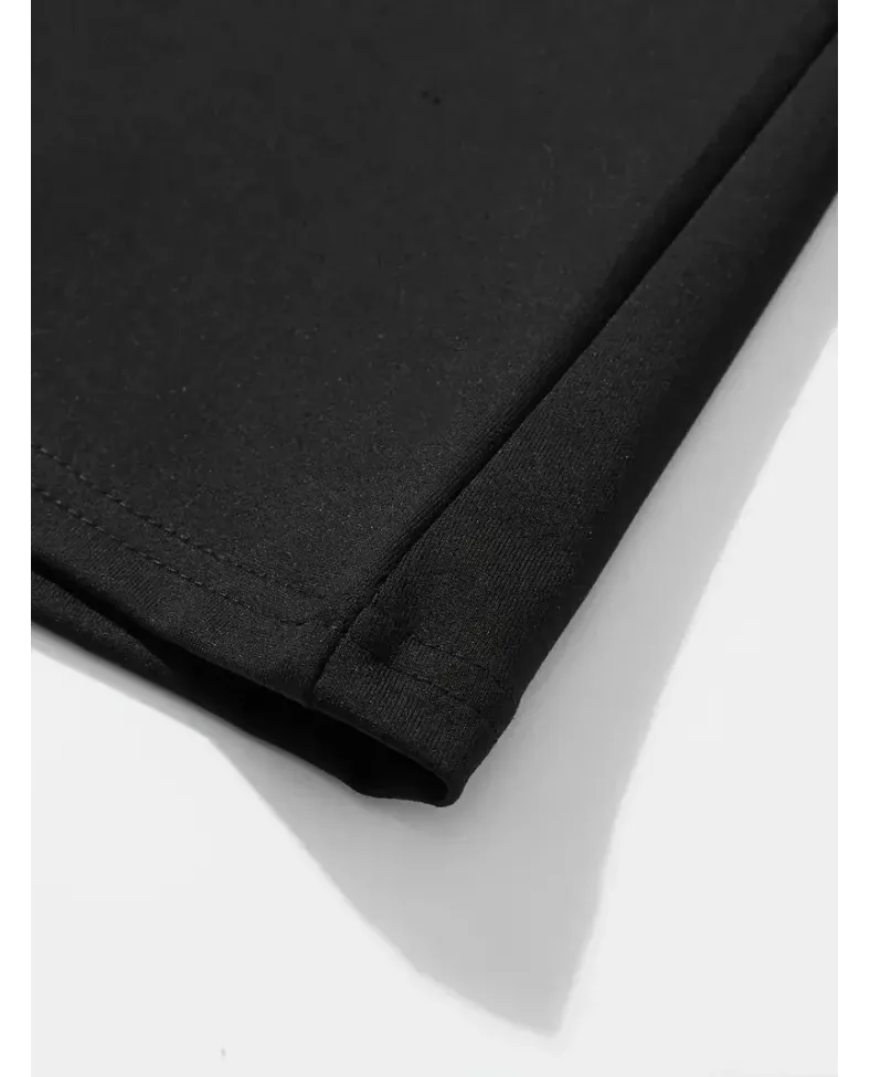 erkek büyük beden Kart baskılı düz renk kısa kollu bisiklet yaka tişört gündelik giyim - Siyah