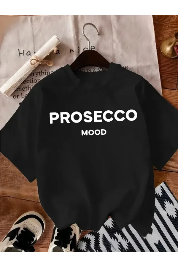 Kadın Penye Compack Baskılı Bisiklet Yaka Kısa Kol Yazlık T-shirt - Siyah