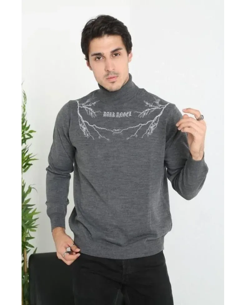 Erkek Yarım Bağazlı Kazak Baskılı Dokuma Triko - Antrasit Somersan Giyim | Kadın, Erkek ve Çocuk Moda
