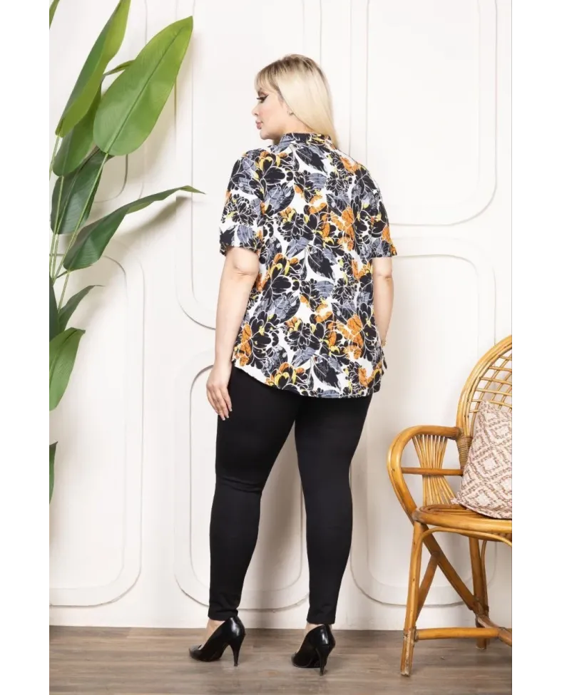 Kadın Desenli Püsküllü Viskon Bluz Bebe Yaka Kısa Kollu Big Size Rahat Kesim - Desenli Somersan Giyim | Kadın, Erkek ve Çocuk Moda