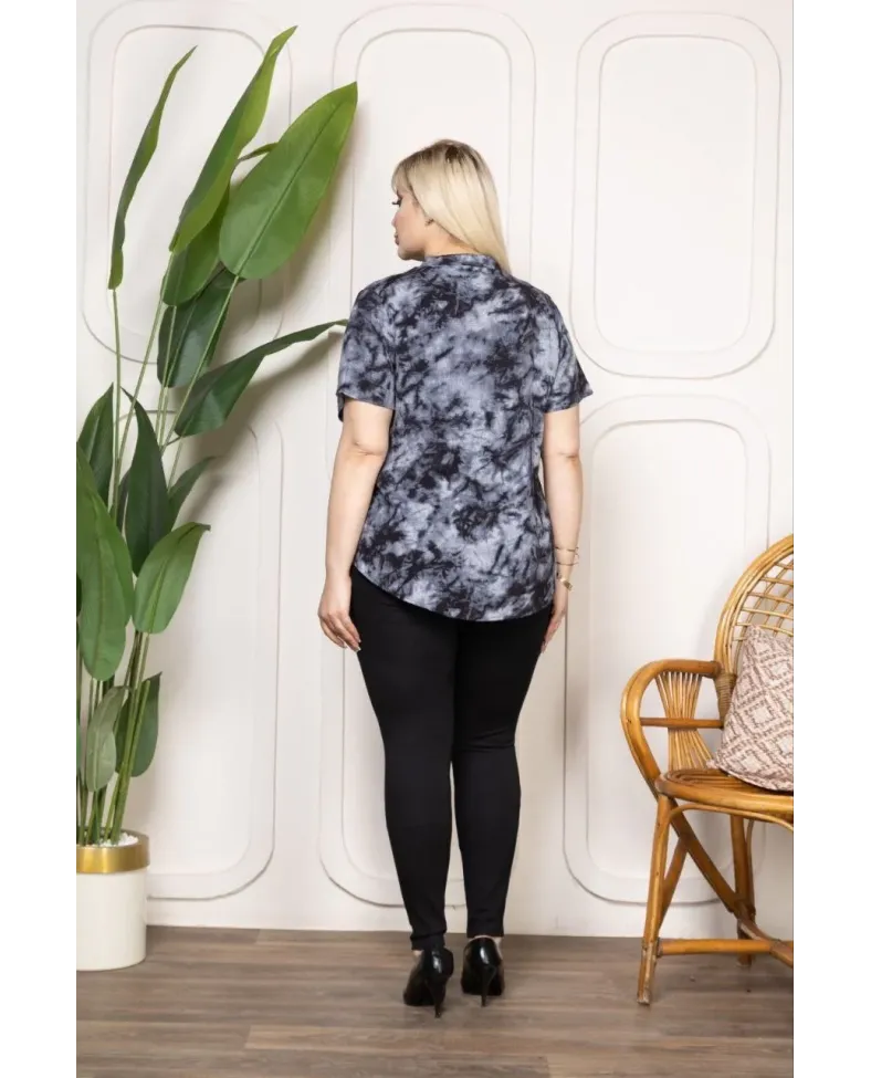 Kadın Desenli Püsküllü Viskon Bluz Bebe Yaka Battal Beden Kısa Kol Somersan Giyim | Kadın, Erkek ve Çocuk Moda