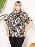 Kadın Desenli Püsküllü Viskon Bluz Bebe Yaka Kısa Kollu Big Size Rahat Kesim - Desenli Somersan Giyim | Kadın, Erkek ve Çocuk Moda