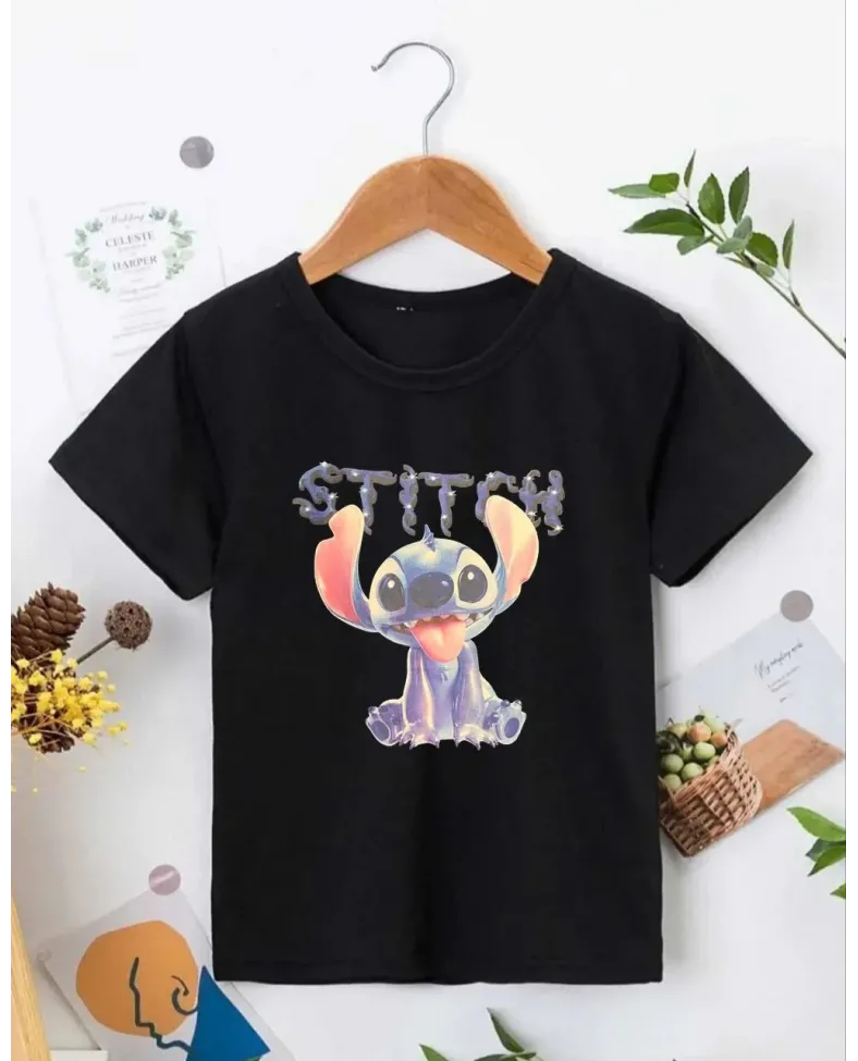 Bisiklet Yaka Kısa Kol Çocuk Baskılı T-Shirt - Siyah