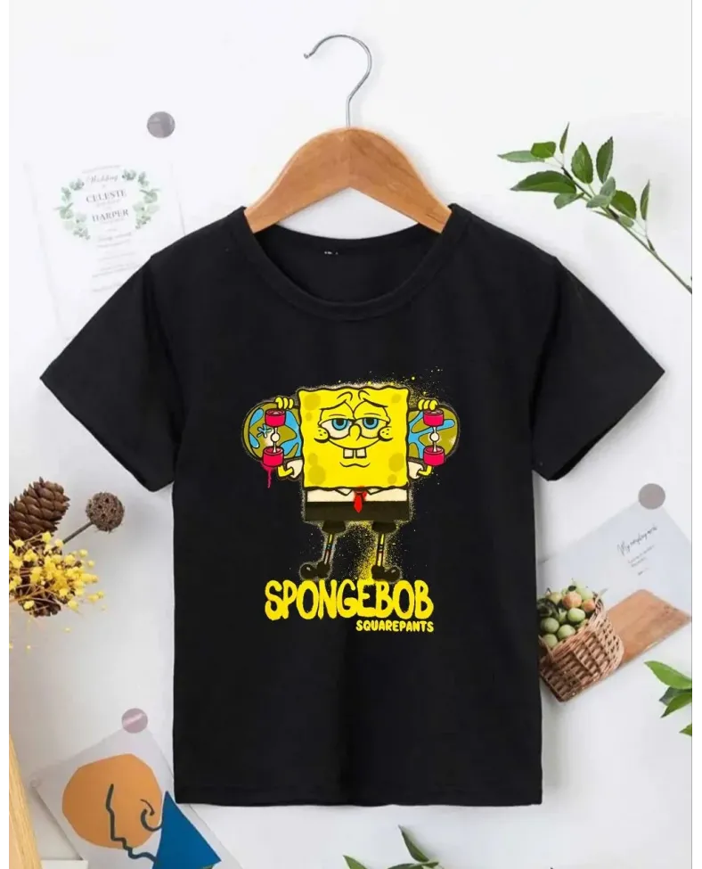 Bisiklet Yaka Kısa Kol Çocuk Baskılı T-Shirt - Siyah