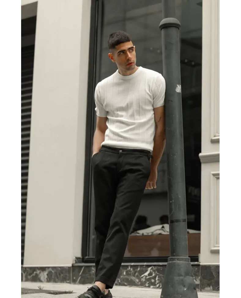 Erkek Biskilet Yaka Triko T-Shirt - Beyaz