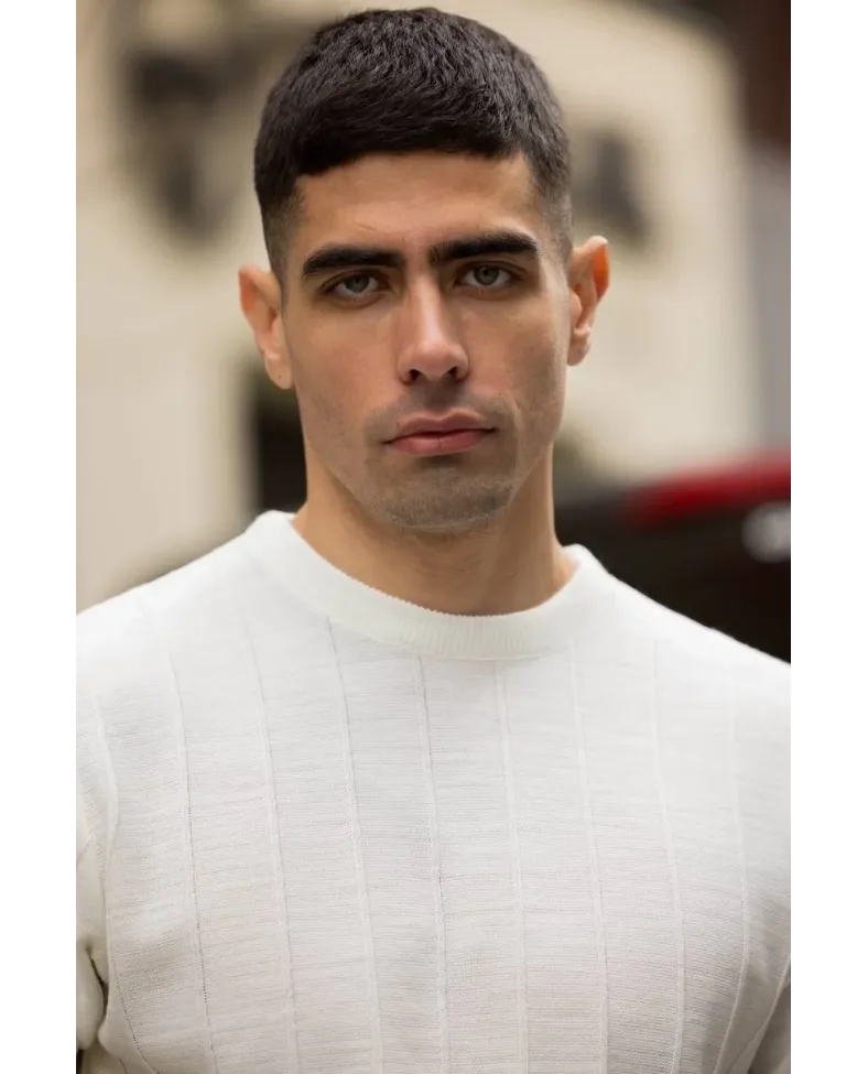 Erkek Biskilet Yaka Triko T-Shirt - Beyaz