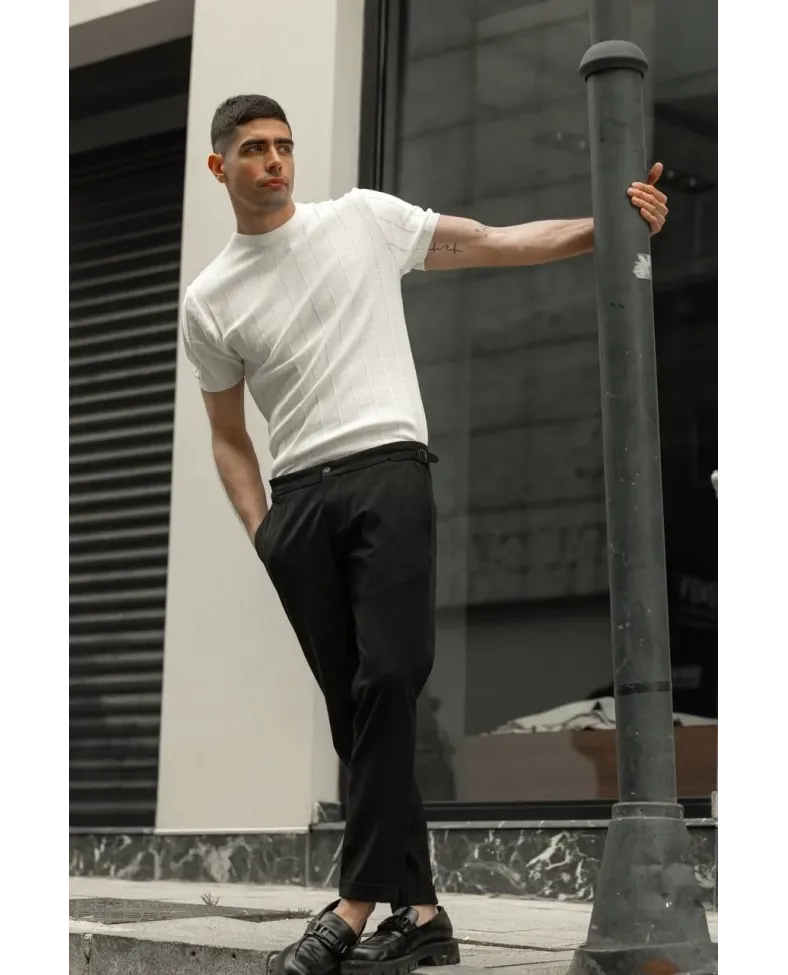 Erkek Biskilet Yaka Triko T-Shirt - Beyaz