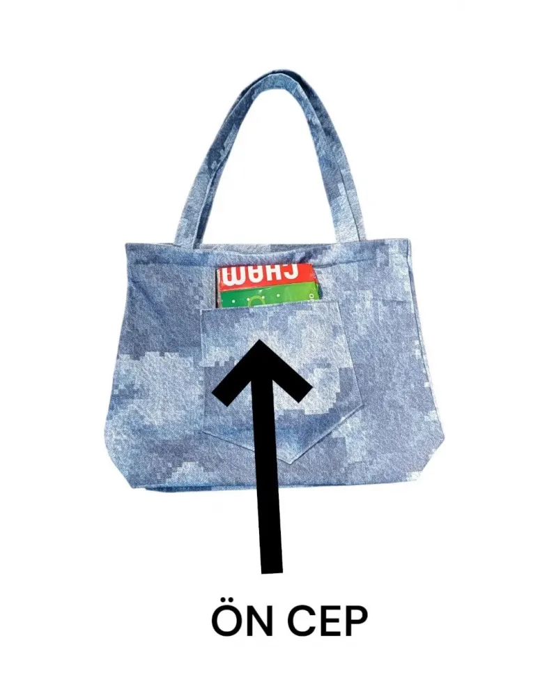 Blujin Desenli Piknik ve Deniz Cepli Fermuarlı Çanta - Mavi