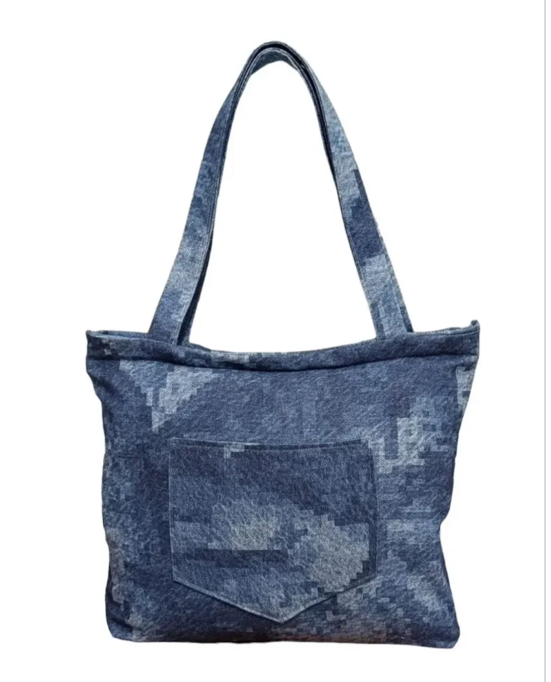 Blujin Desenli Piknik ve Deniz Cepli Fermuarlı Çanta - Mavi