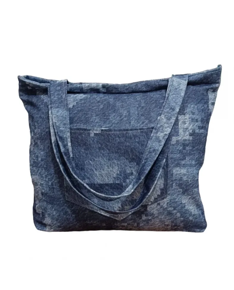 Blujin Desenli Piknik ve Deniz Cepli Fermuarlı Çanta - Mavi