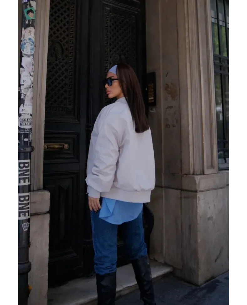 Cepli Bomber Ceket Mont - Beyaz