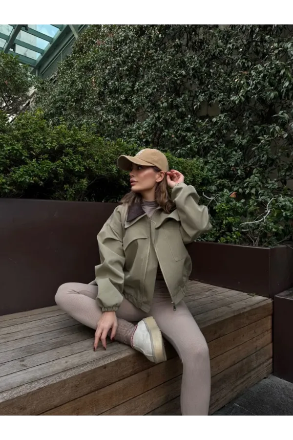 Çift Yakalı Ceket Mont - Yeşil