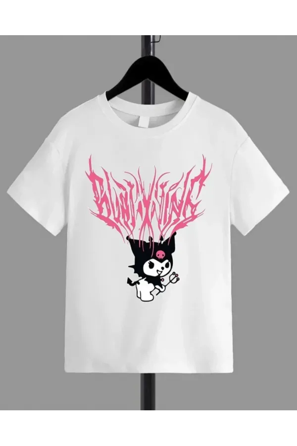 Kız Çocuk Bisiklet Yaka Baskılı T-Shirt - Beyaz