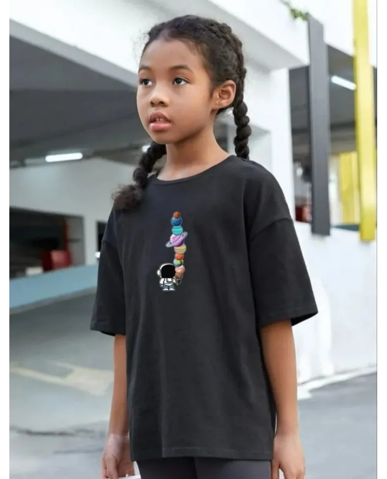 Çocuk Unisex Baskılı T-Shirt - Siyah