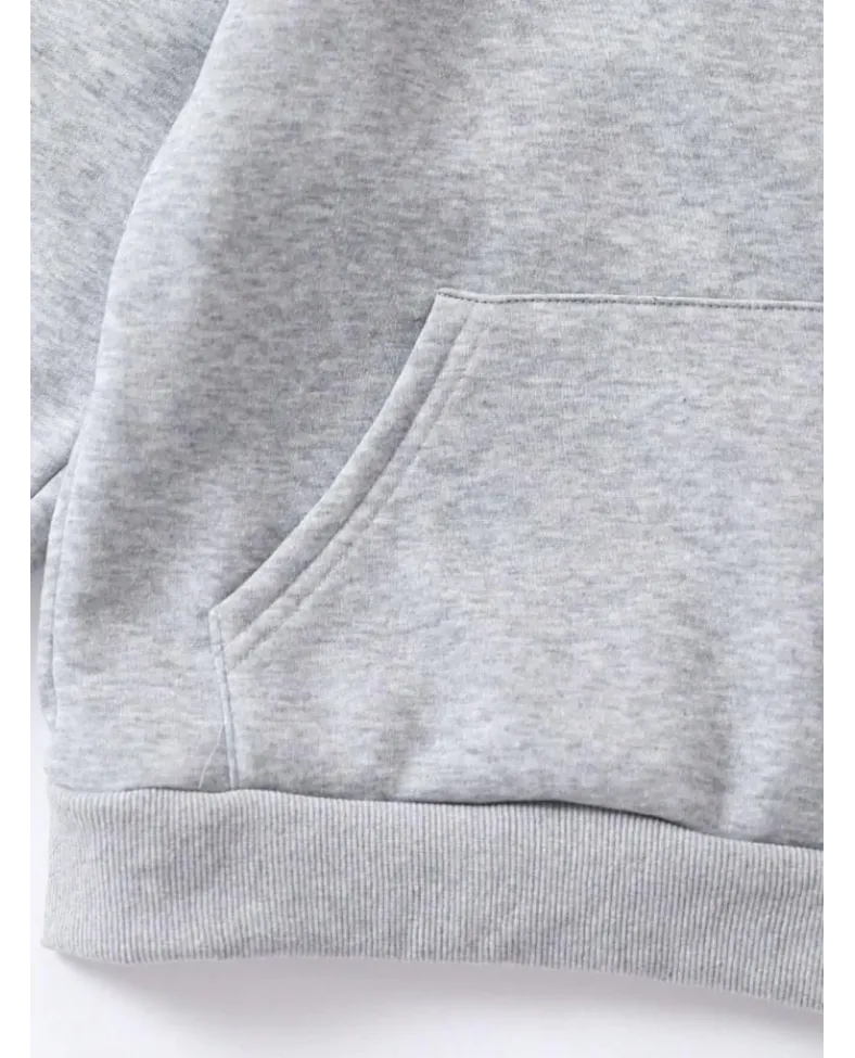 Çocuk Unisex Kapüşonlu Kedicik Baskılı Pamuklu Sweatshirt - Gri