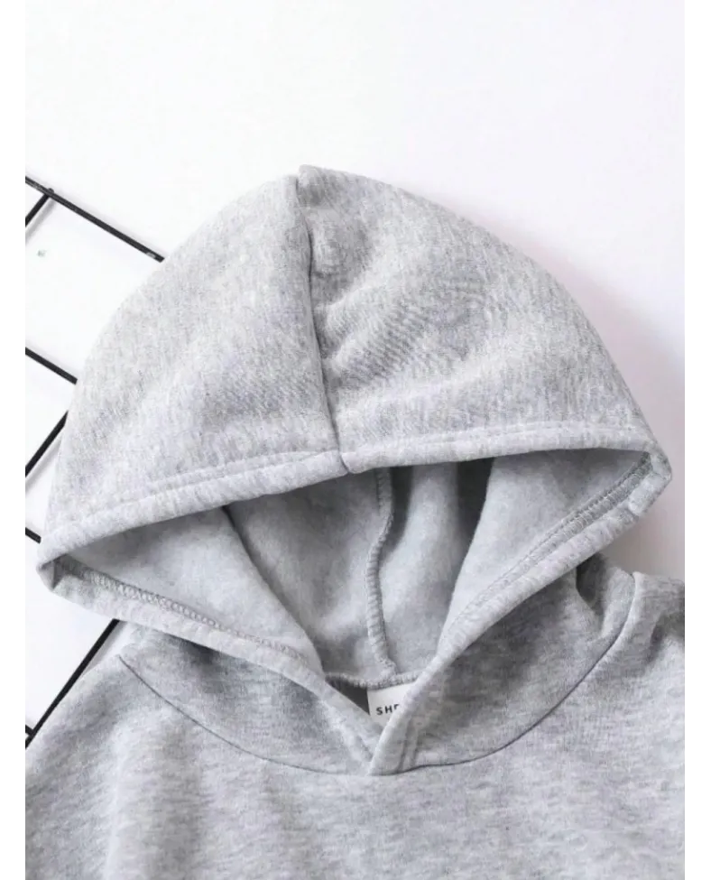 Çocuk Unisex Kapüşonlu Kedicik Baskılı Pamuklu Sweatshirt - Gri