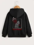 Çocuk Unisex Kapüşonlu Ön ve Arka Blessed Baskılı Sweatshirt - Siyah