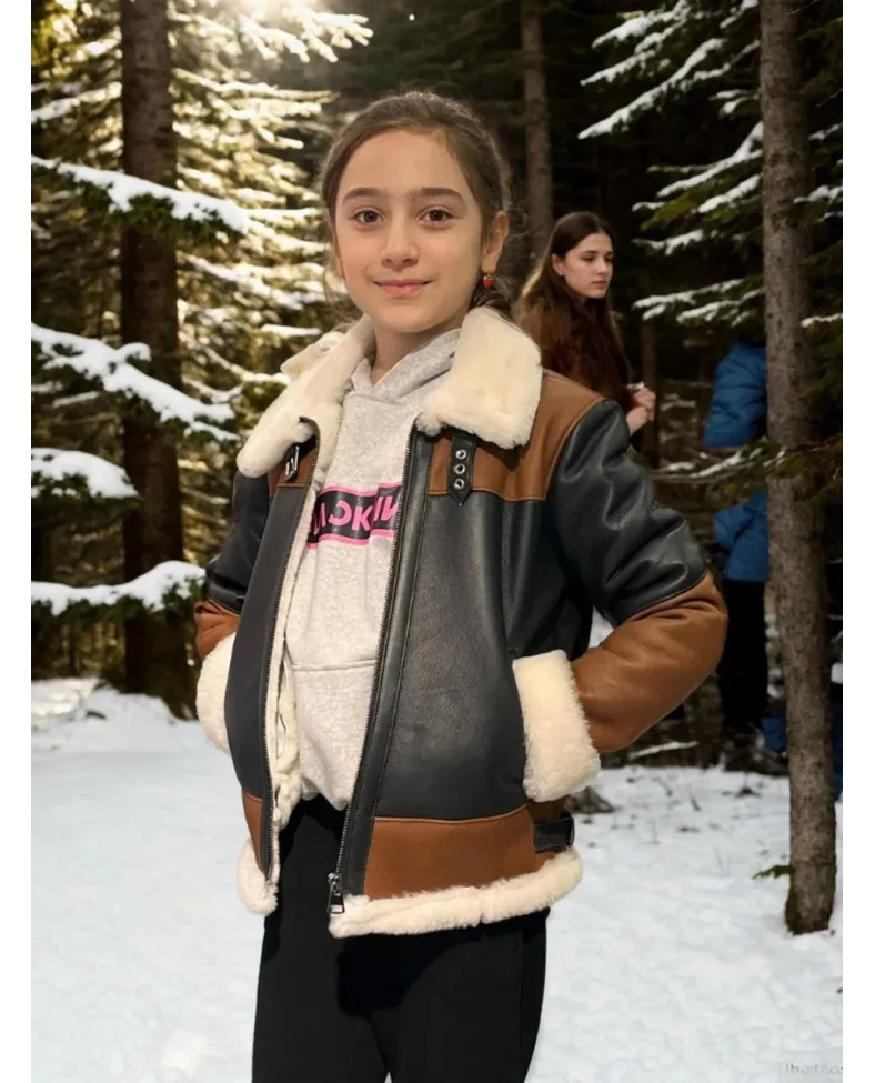 Çocuk Yakalı Parçalı Kürk - Kahve