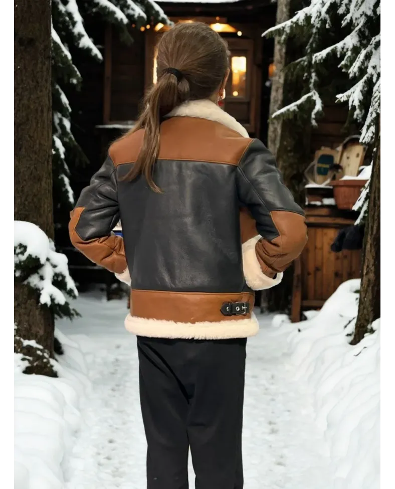 Çocuk Yakalı Parçalı Kürk - Kahve