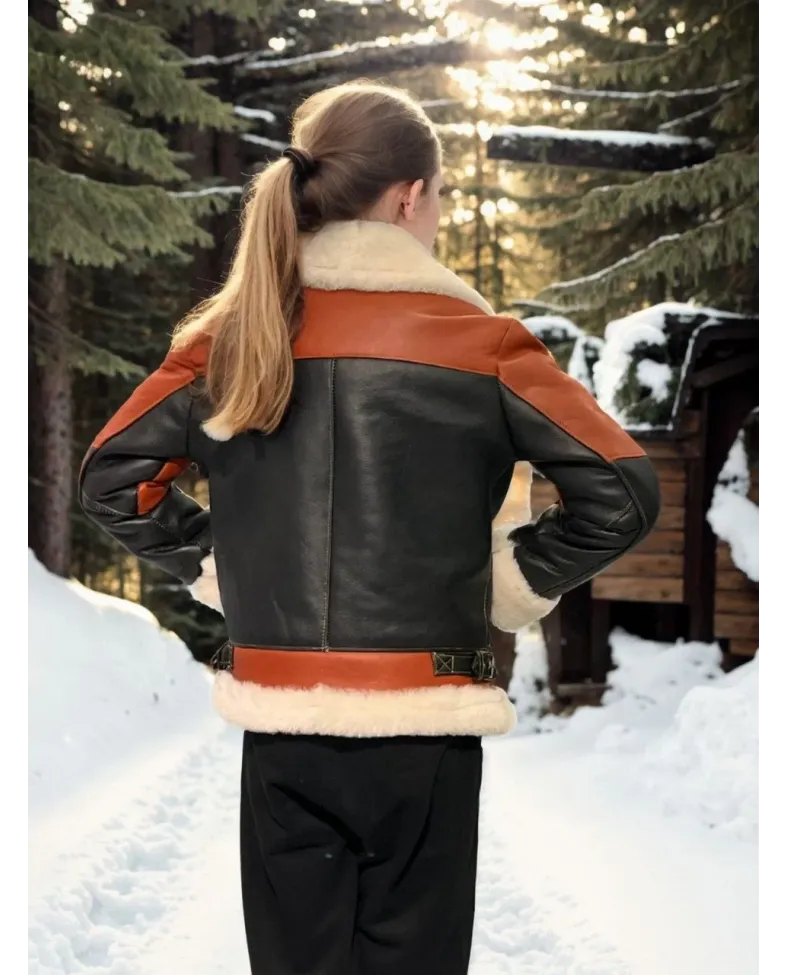 Çocuk Yakalı Parçalı Kürk - Kiremit