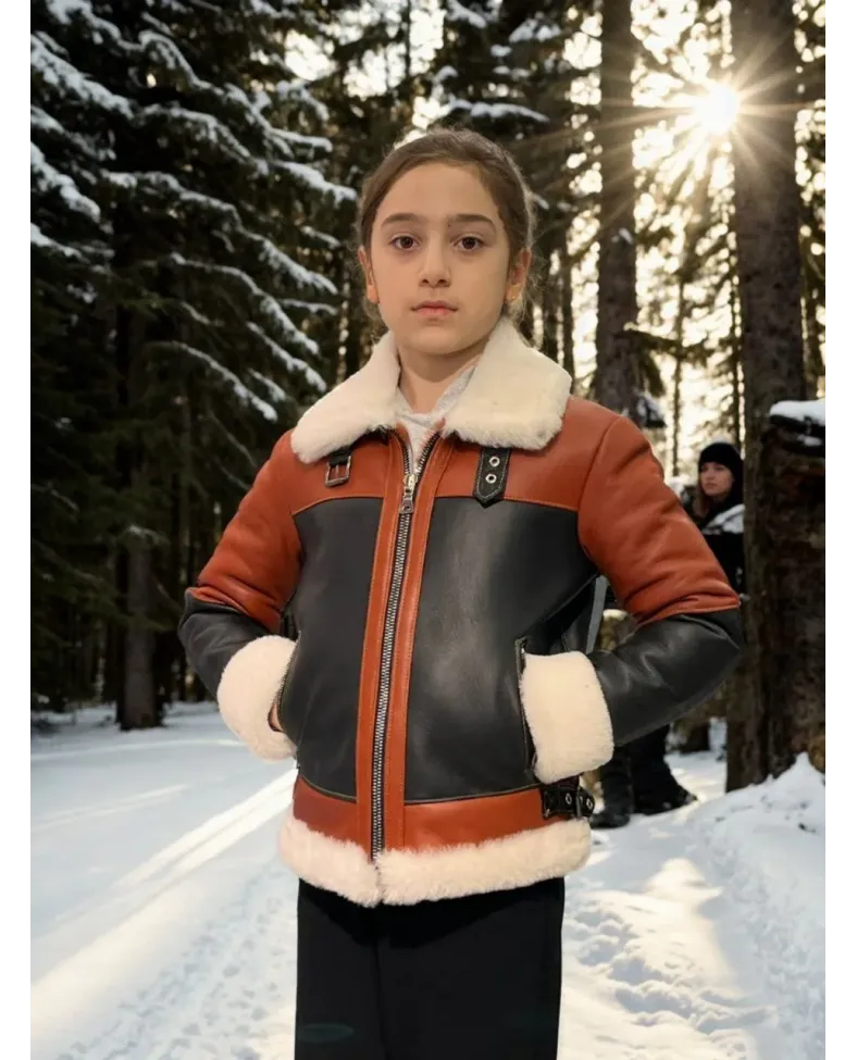 Çocuk Yakalı Parçalı Kürk - Kiremit