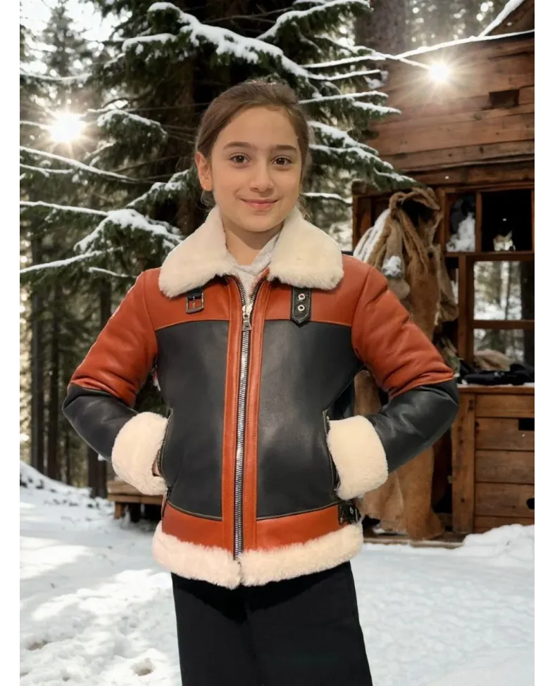 Çocuk Yakalı Parçalı Kürk - Kiremit