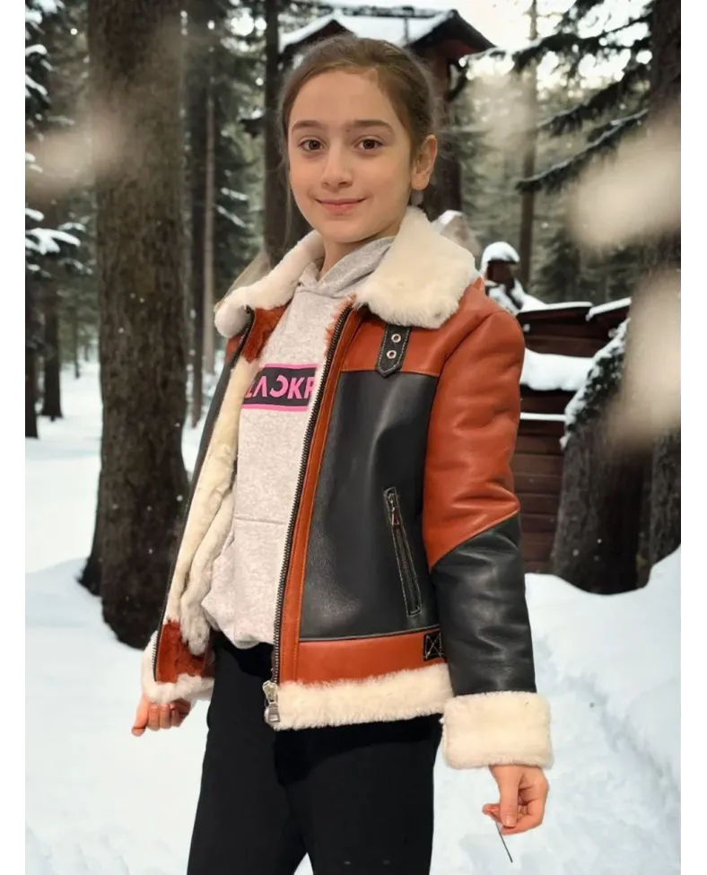 Çocuk Yakalı Parçalı Kürk - Kiremit