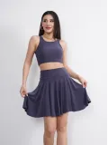 Sendy Kumaş Bisiklet Yaka Crop Şortlu Etek ikili Takım - Antrasit
