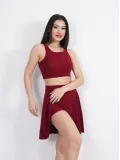 Sendy Kumaş Bisiklet Yaka Crop Şortlu Etek ikili Takım - Bordo